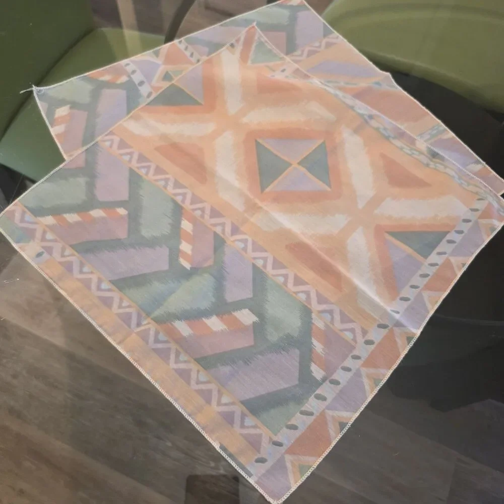 VTG Tribal Ikat Style Fabric Napkins Set Of 6 Peach‎ & Pastel Colors 14.5